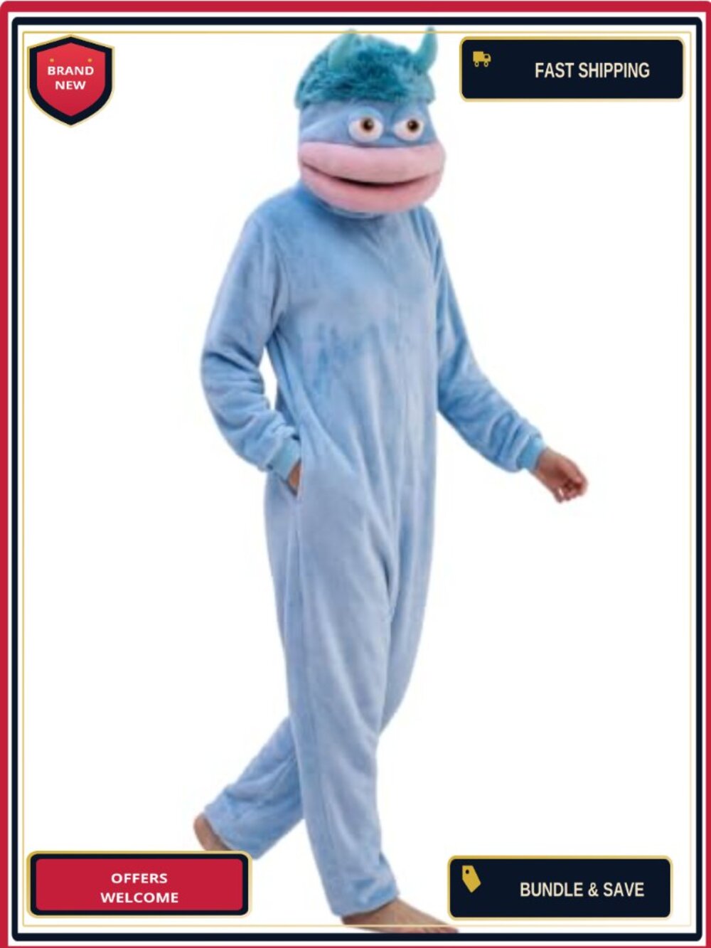 Big Mouth Monster Onesie Hooded One-Piece Pajamas Plush Flannel Costume